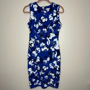 Calvin Klein Sheath Dress Size 6 Floral Blue Career Work Office Professional